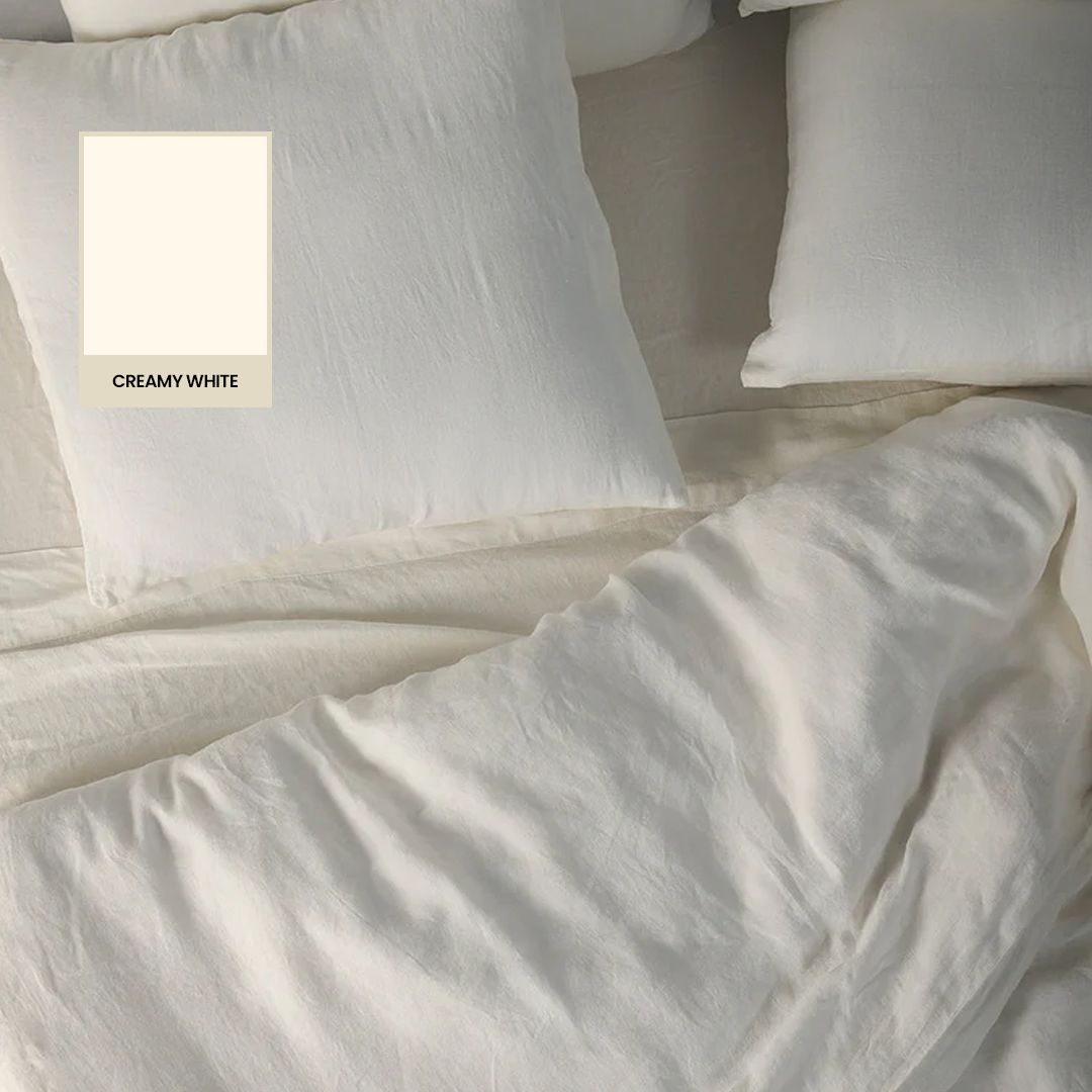 Creamy White Linen Flat Sheet - 100% French Flax Linen - Bistara Linen Co.