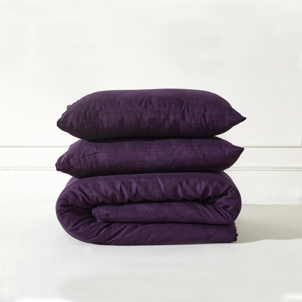 Deep Purple Linen Duvet Set - 100% French Flax Linen