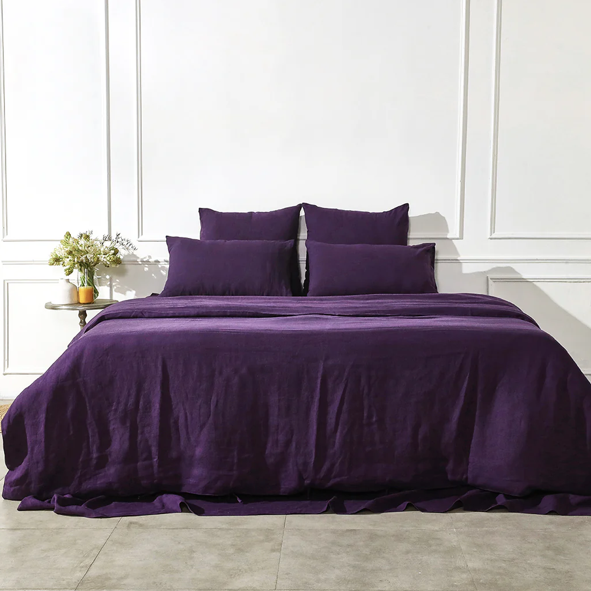 Deep Purple Linen Sheet Set - 100% French Flax Linen - Bistara Linen Co.