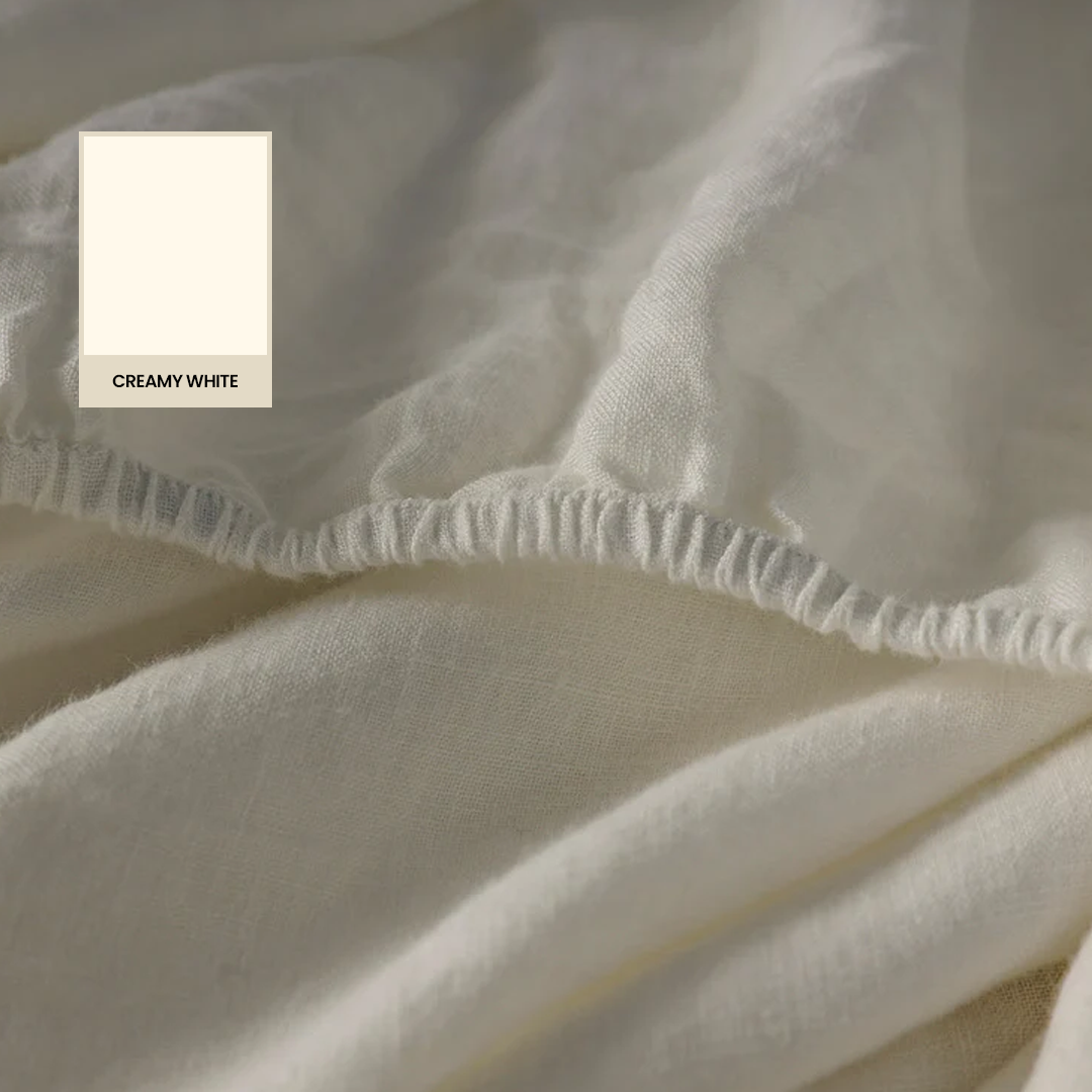Creamy White Linen Sheet Set - 100% French Flax Linen - Bistara Linen Co.