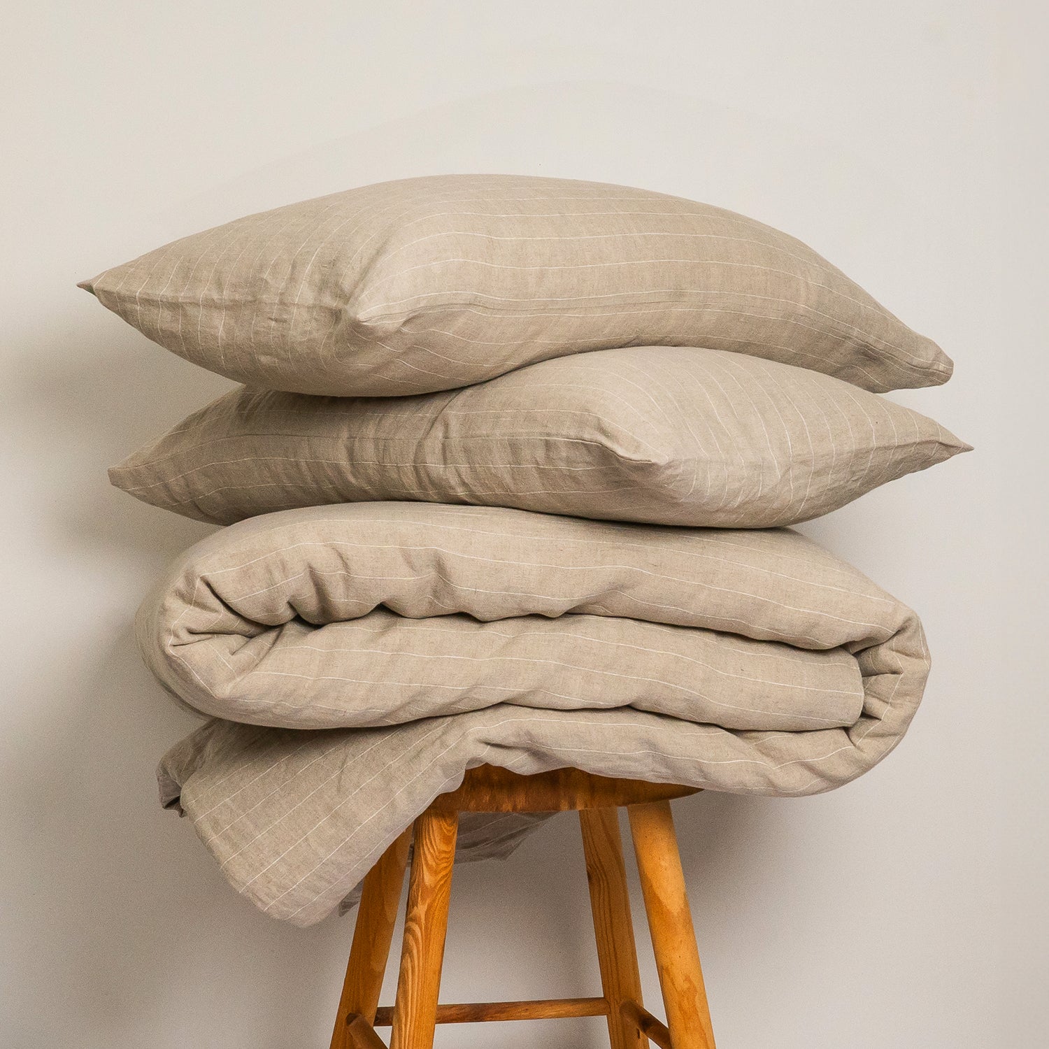 Natural Stripe Linen Duvet Set - 100% French Flax Linen - Bistara Linen Co.