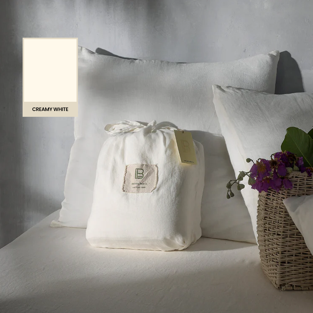 Creamy White Linen Sheet Set - 100% French Flax Linen - Bistara Linen Co.