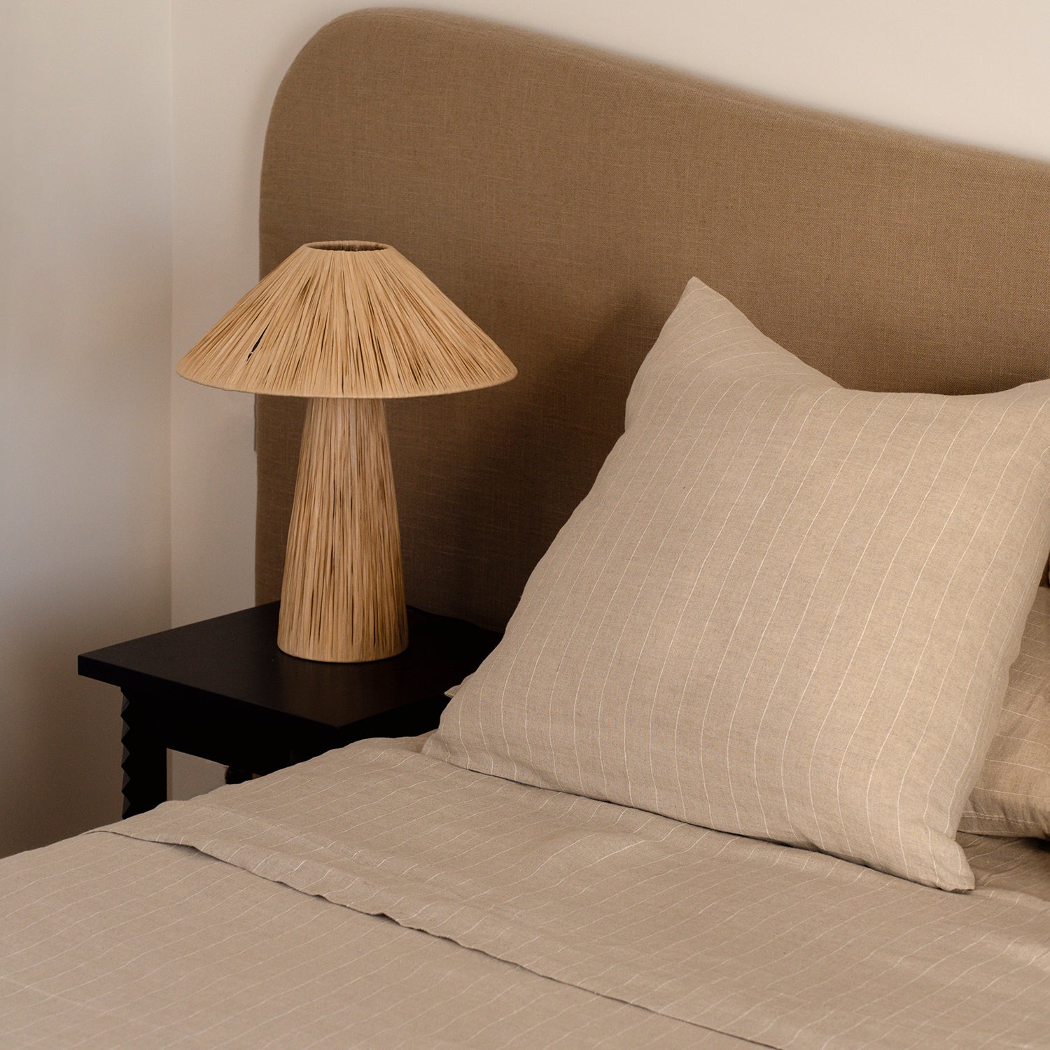 Natural Stripe Linen Euros - 100% French Flax Linen - Bistara Linen Co.