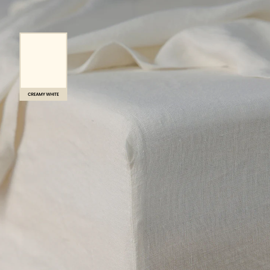 Creamy White Linen Fitted Sheet - 100% French Flax Linen - Bistara Linen Co.