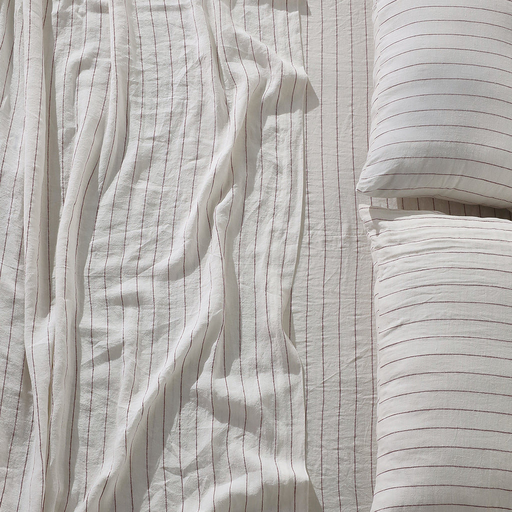 Rose Stripe Linen Flat Sheet - 100% French Flax Linen