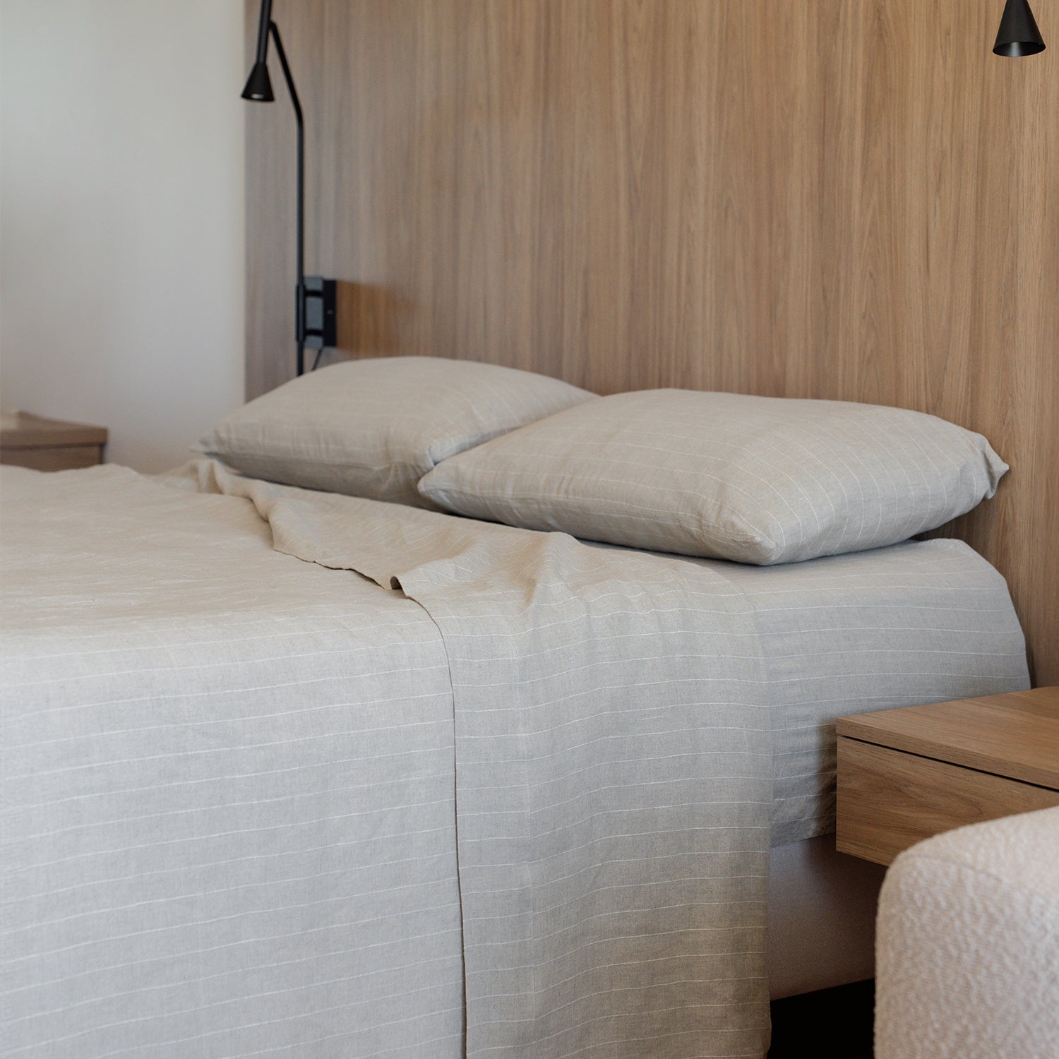 Natural Stripe Linen Flat Sheet - 100% French Flax Linen - Bistara Linen Co.