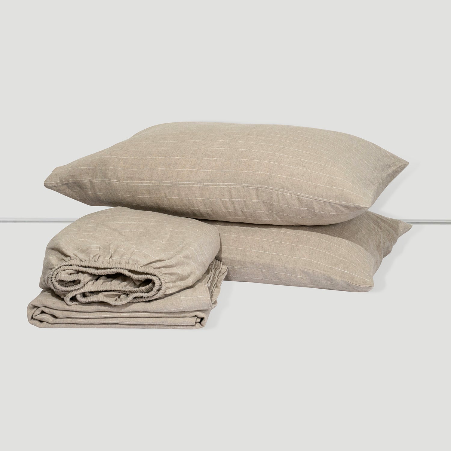 Natural Stripe Linen Sheet Set - 100% French Flax Linen - Bistara Linen Co.