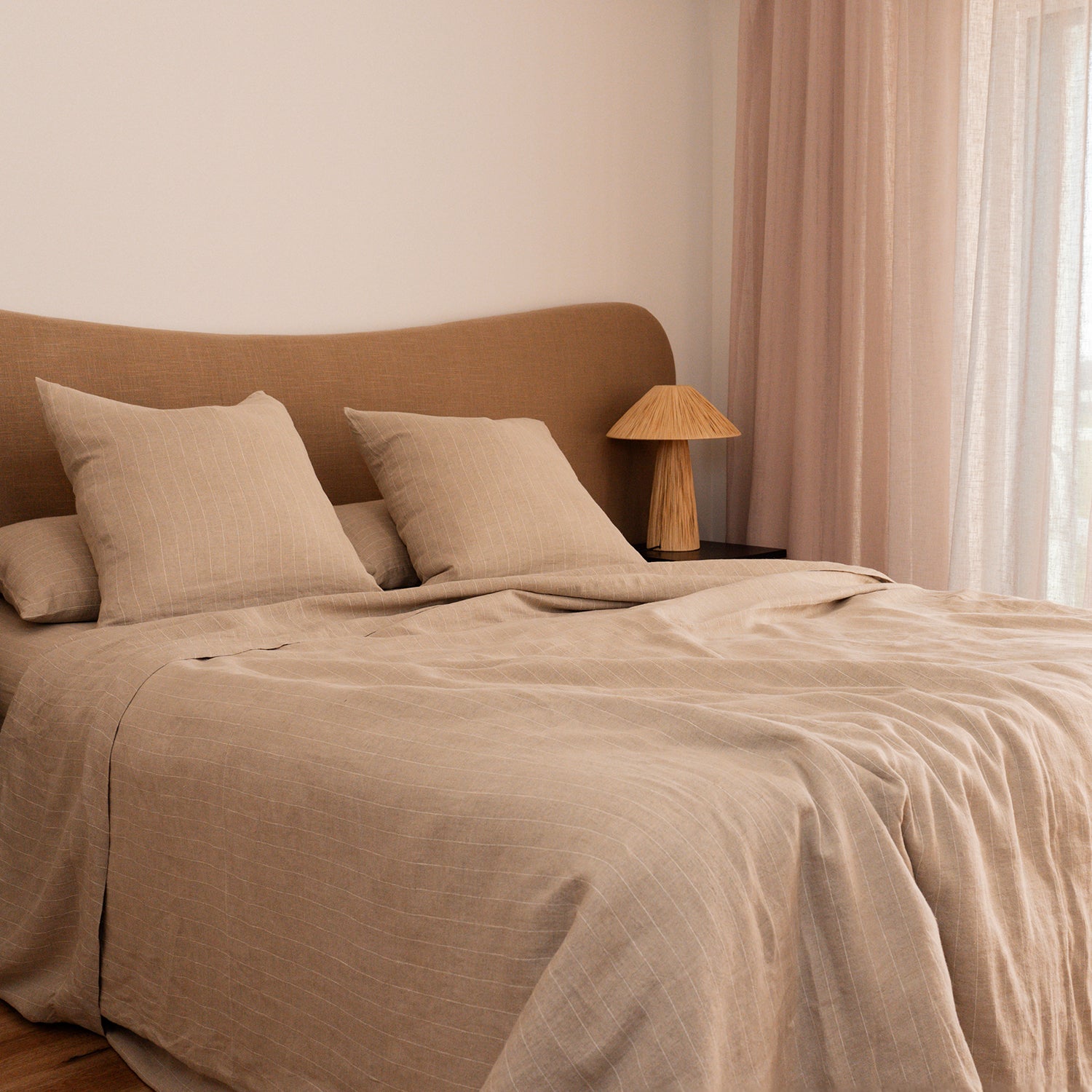Natural Stripe Linen Sheet Set - 100% French Flax Linen - Bistara Linen Co.