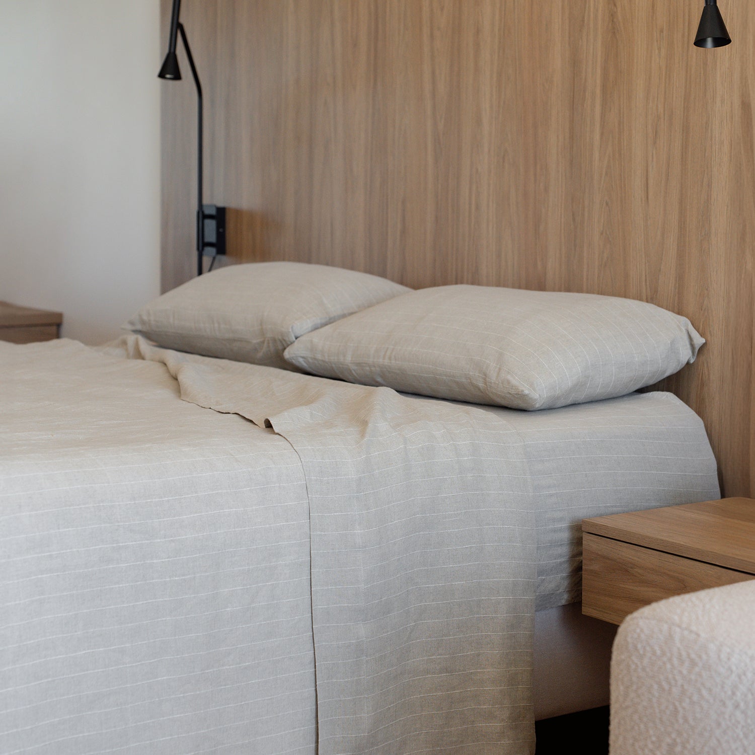 Natural Stripe - 100% French Flax Linen Pillowcases - Bistara Linen Co.