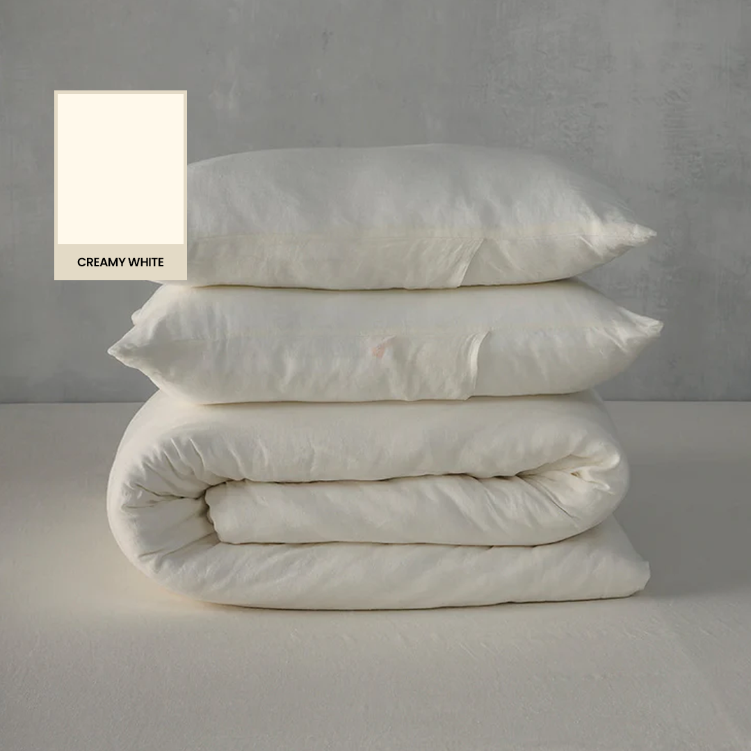 Creamy White Linen Duvet Set - 100% French Flax Linen - Bistara Linen Co.