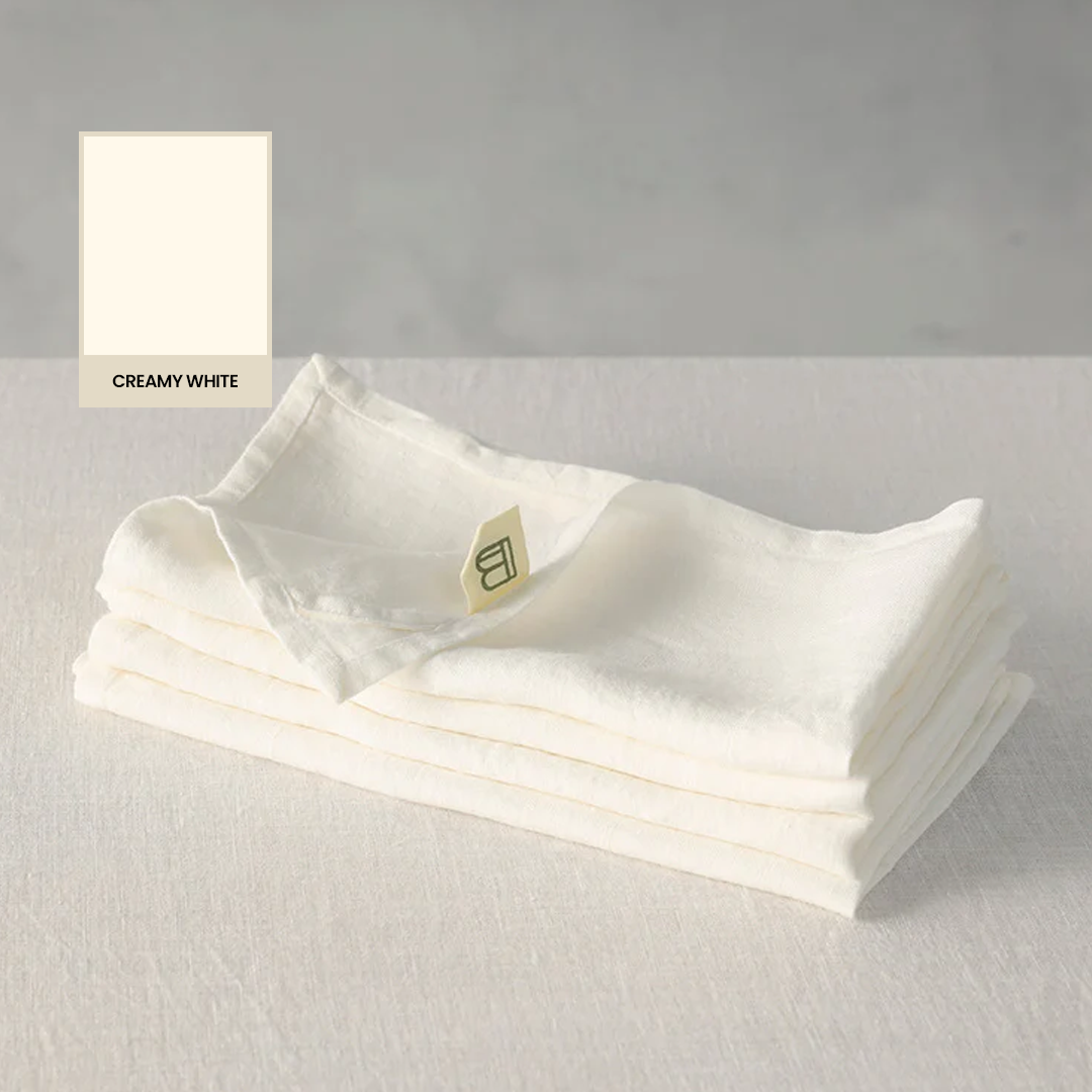 Creamy White - 100% French Flax Linen Napkins - Bistara Linen Co.