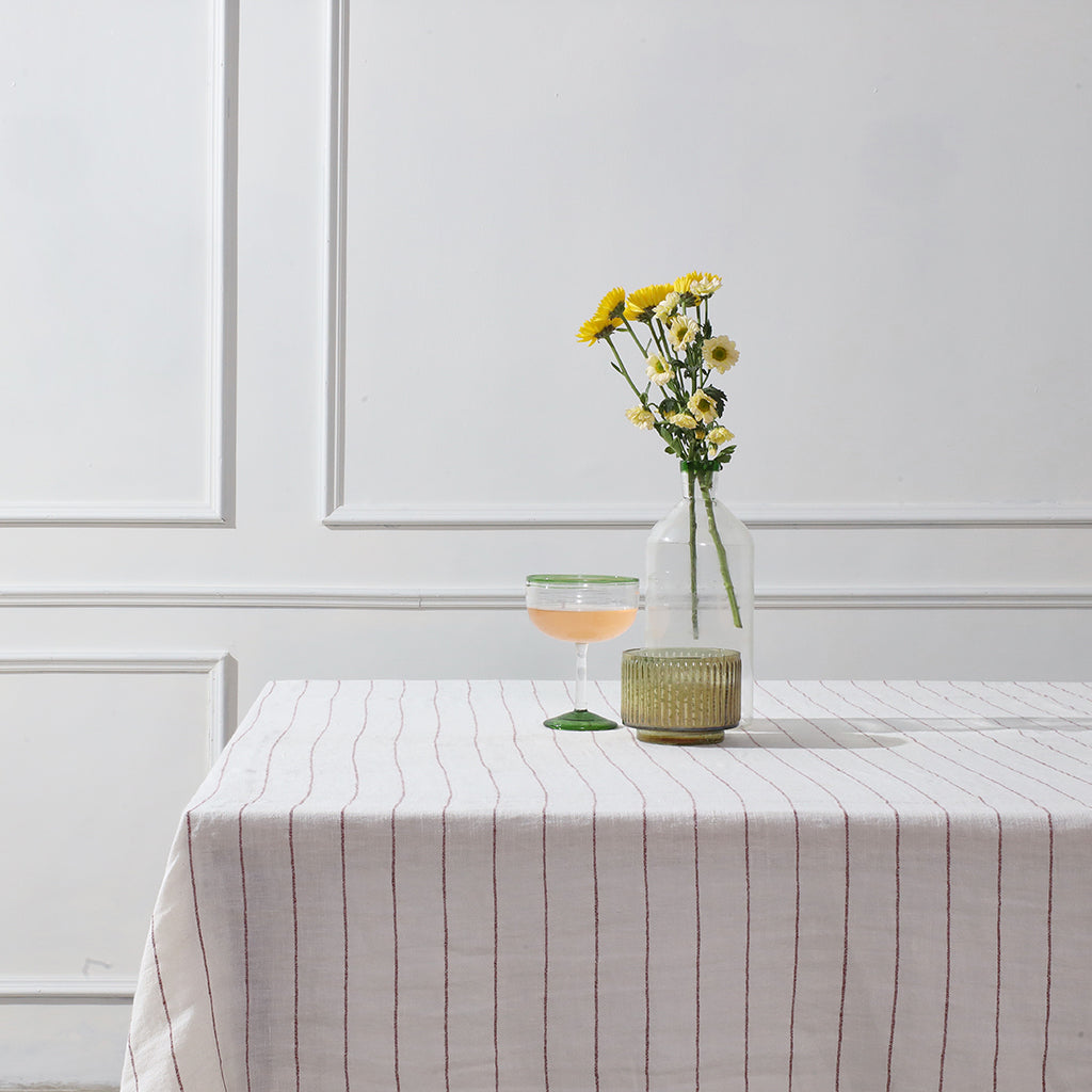 Rose Stripe - 100% French Flax Linen Tablecloth
