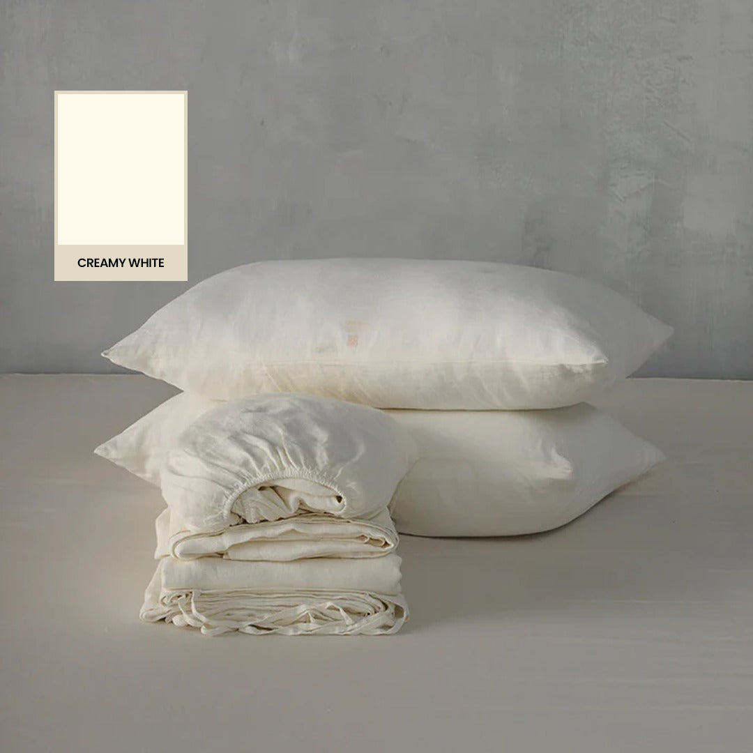 Creamy White Linen Sheet Set - 100% French Flax Linen - Bistara Linen Co.