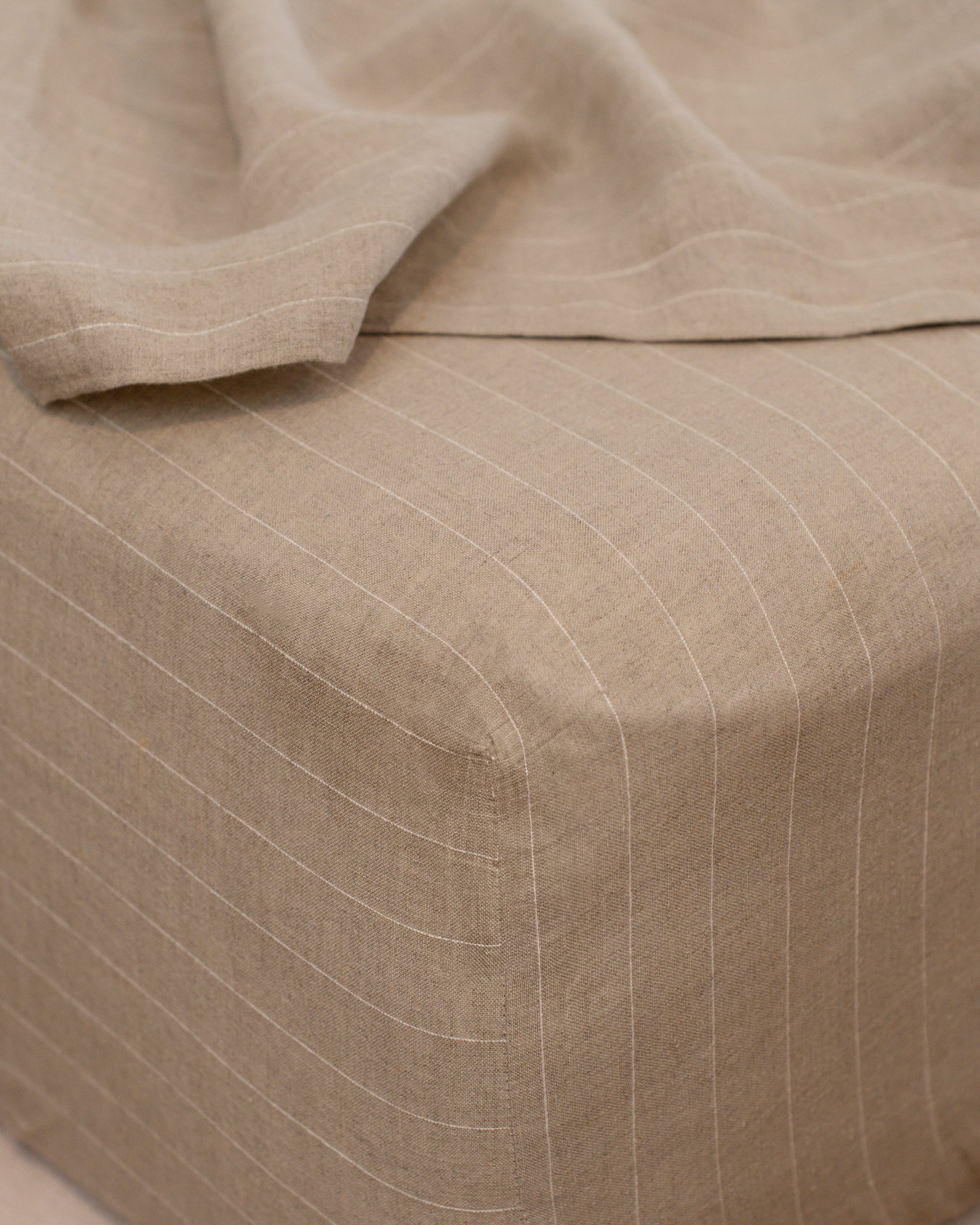 Natural Stripe Linen Fitted Sheet - 100% French Flax Linen