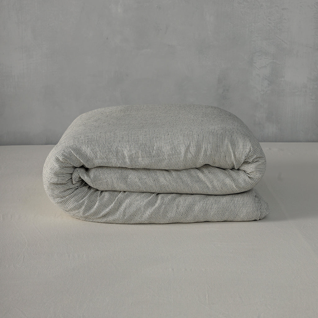 Pinstripe Linen Duvet Cover - 100% French Flax Linen