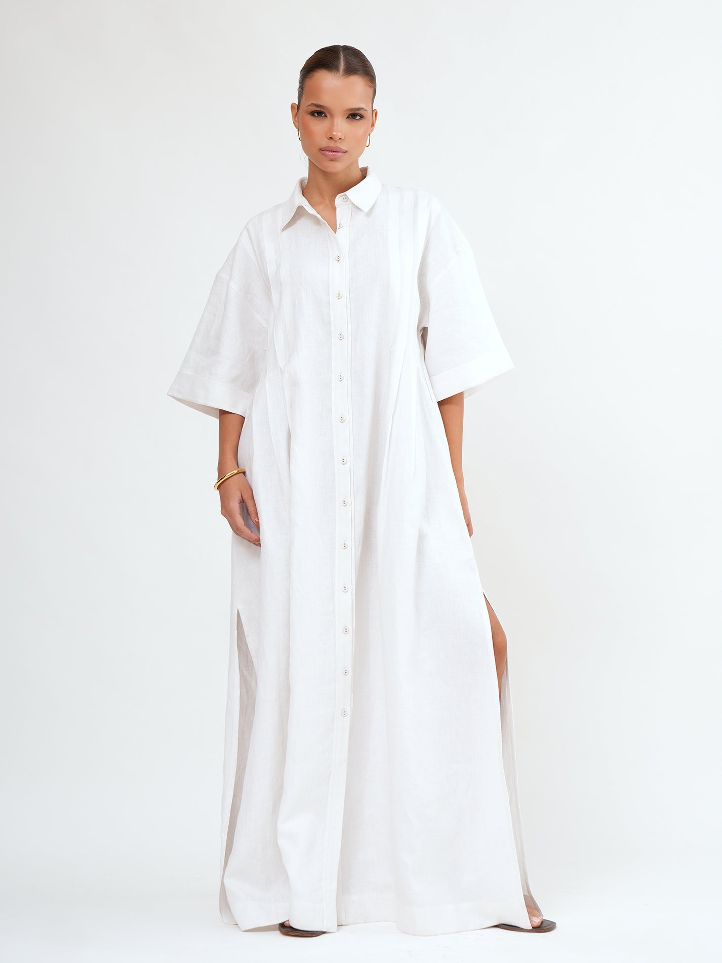 FAITH LONGLINE LINEN SHIRT DRESS - Bistara Linen Co.