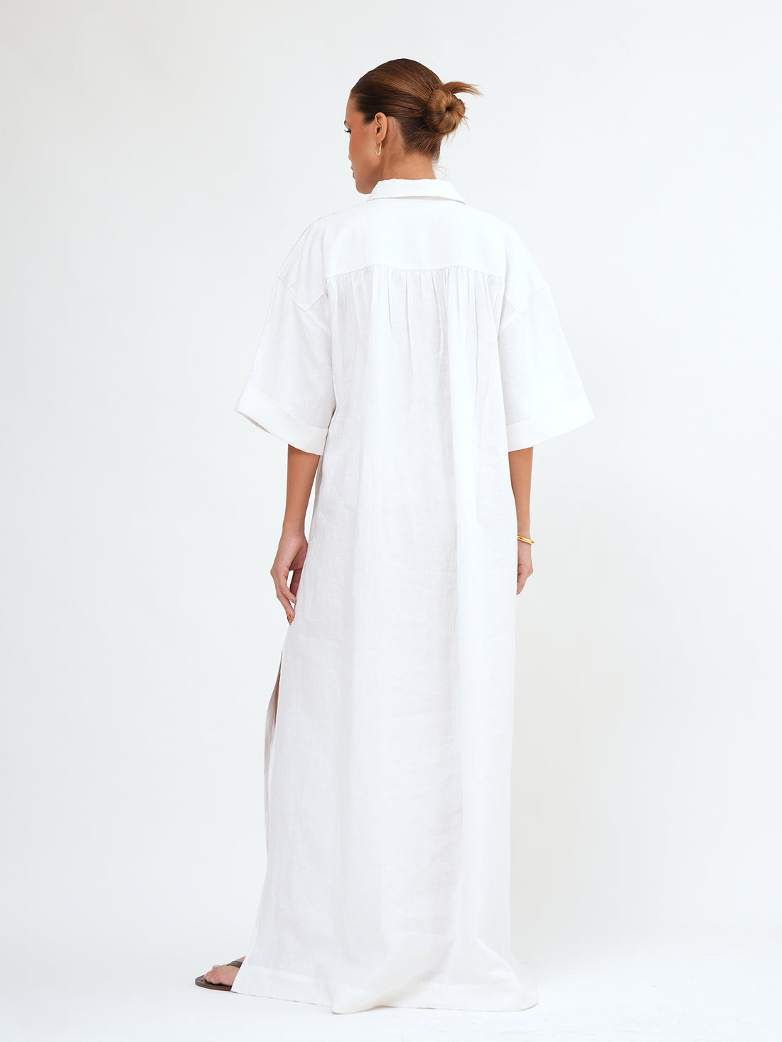 FAITH LONGLINE LINEN SHIRT DRESS - Bistara Linen Co.