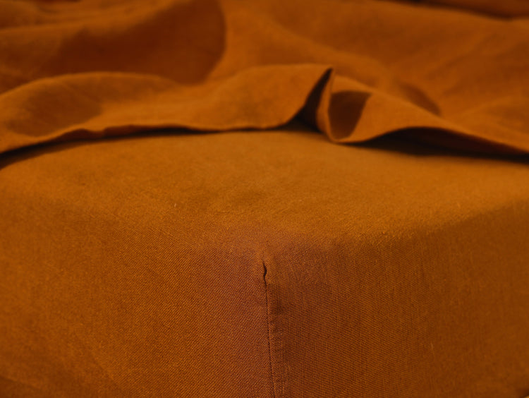 Iced Coffee Linen Fitted Sheet - 100% French Flax Linen