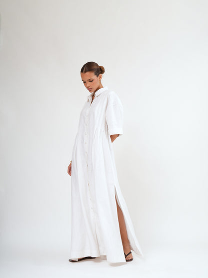 FAITH LONGLINE LINEN SHIRT DRESS - Bistara Linen Co.