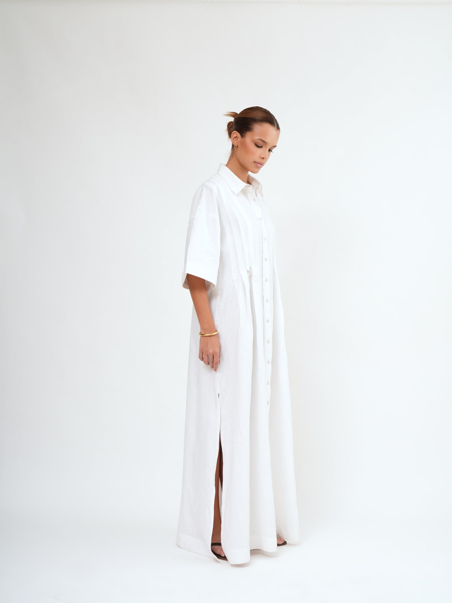 FAITH LONGLINE LINEN SHIRT DRESS - Bistara Linen Co.