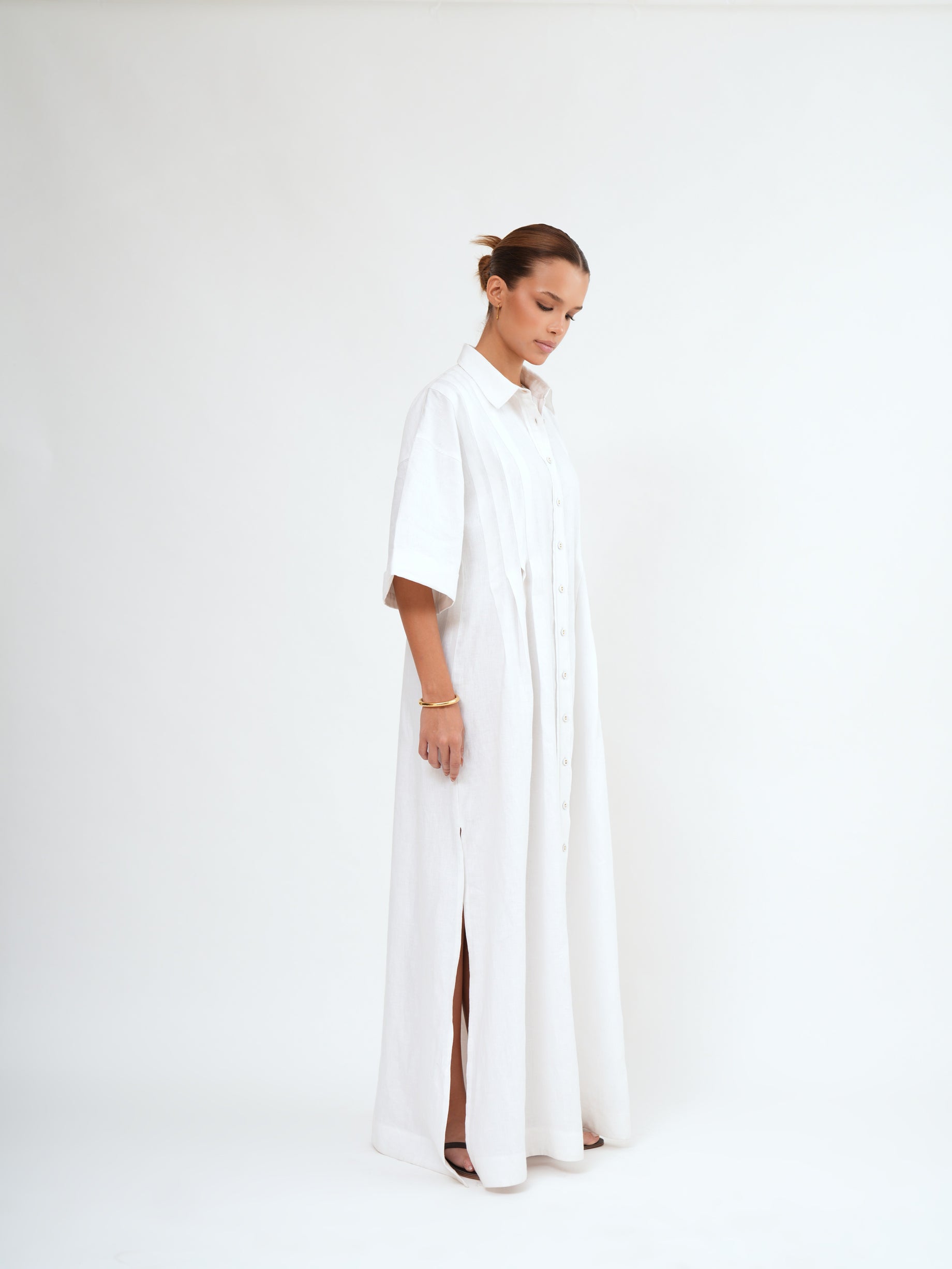 FAITH LONGLINE LINEN SHIRT DRESS - Bistara Linen Co.
