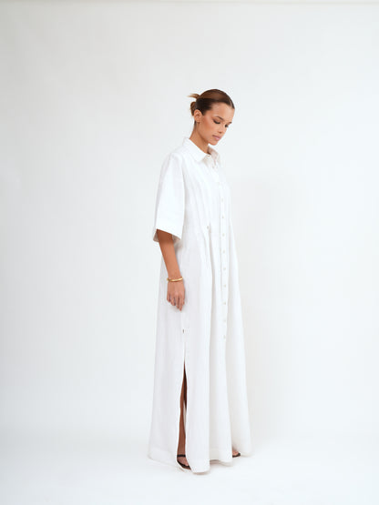 FAITH LONGLINE LINEN SHIRT DRESS - Bistara Linen Co.