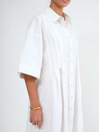 FAITH LONGLINE LINEN SHIRT DRESS - Bistara Linen Co.