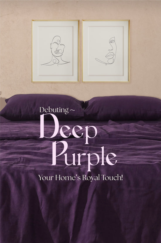 Shop online OEKO-TEX Certified Deep Purple Fitted Linen Sheet Set from Bistara Linen, available in King and Queen size. Free Shipping in Australia on orders over $60.