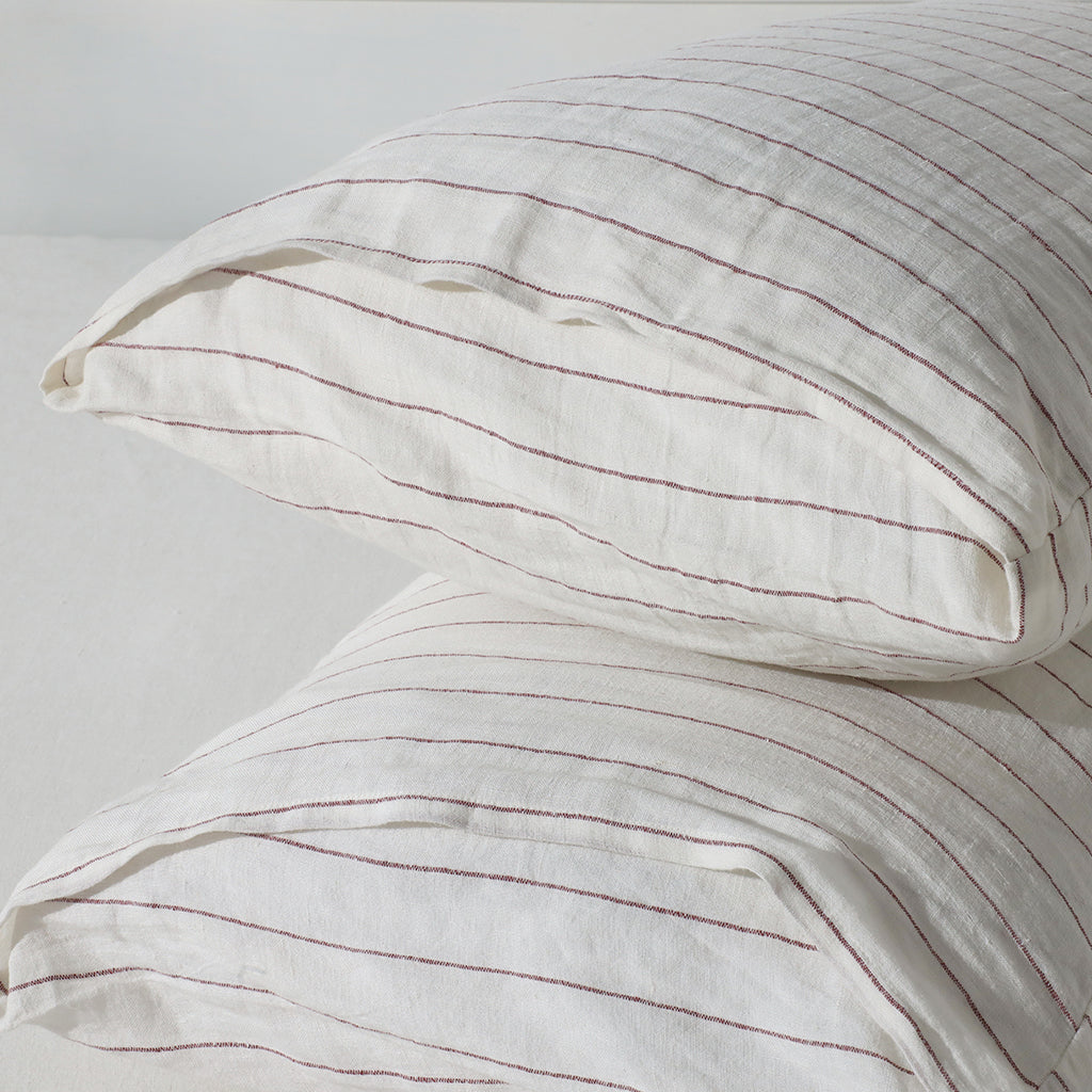 Rose Stripe Linen Duvet Set - 100% French Flax Linen