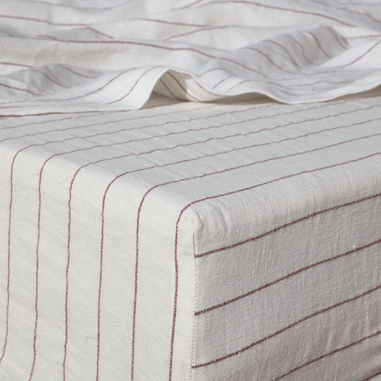 Rose Stripe Linen Fitted Sheet - 100% French Flax Linen