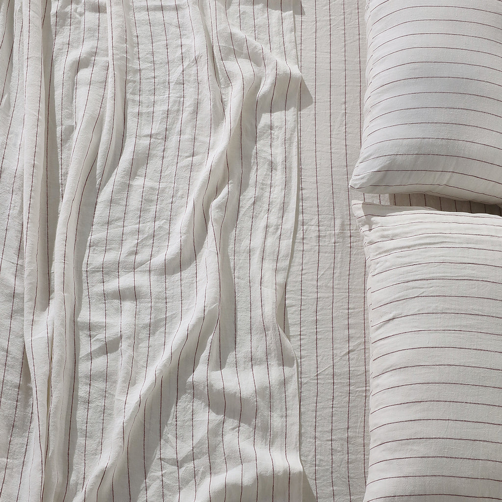 Rose Stripe Linen Flat Sheet - 100% French Flax Linen