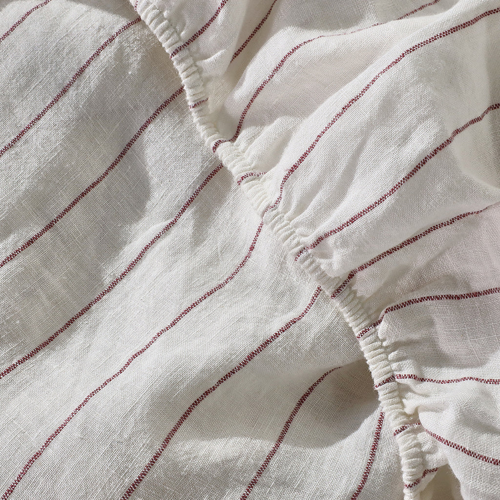 Rose Stripe Linen Sheet Set - 100% French Flax Linen