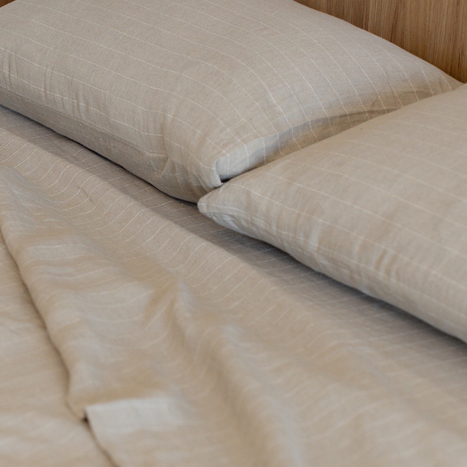 Natural Stripe Linen Fitted Sheet - 100% French Flax Linen