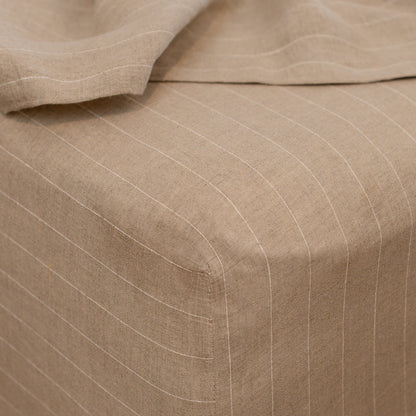 Natural Stripe Linen Fitted Sheet - 100% French Flax Linen