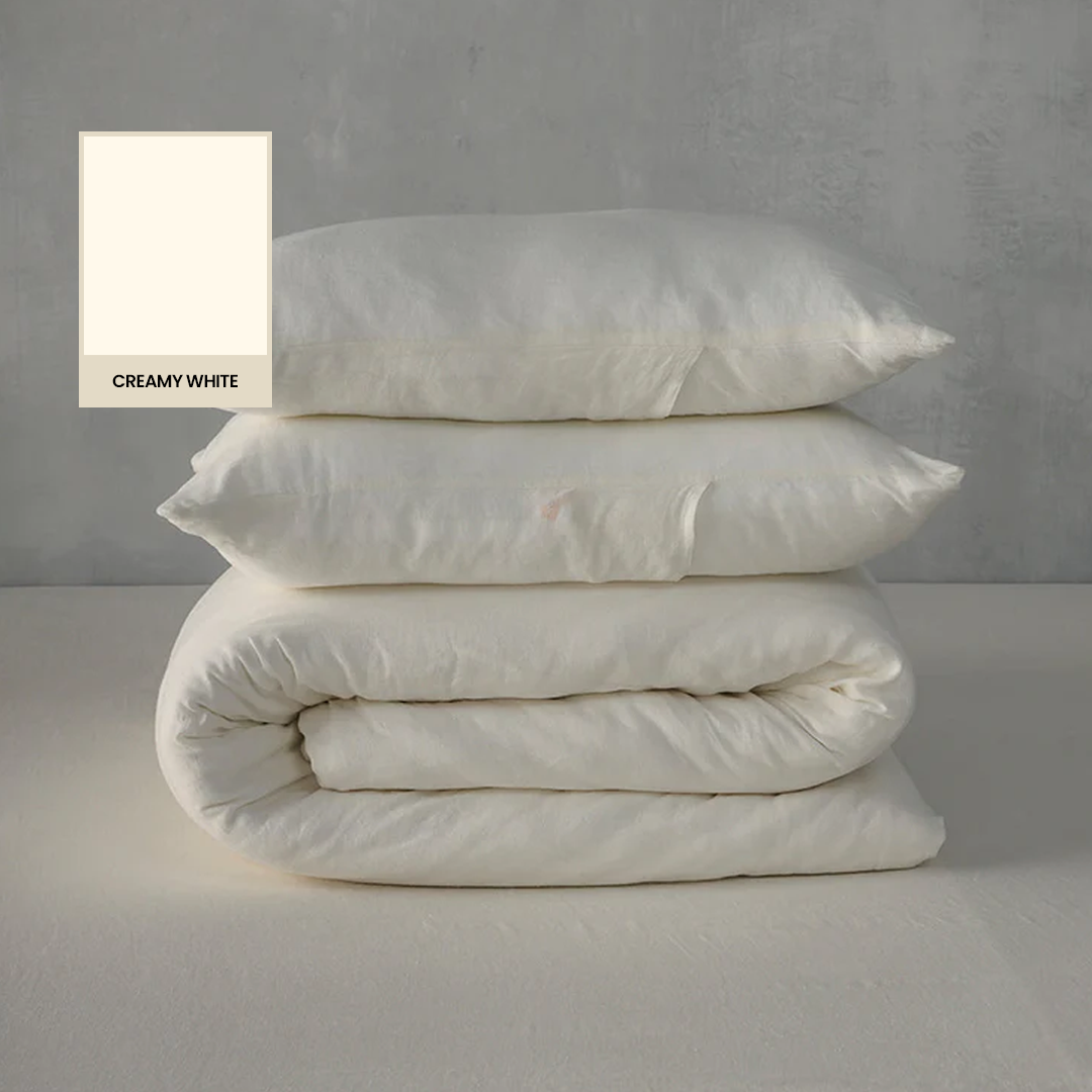 Creamy White Linen Duvet Set - 100% French Flax Linen