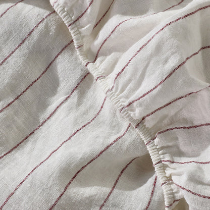 Rose Stripe Linen Fitted Sheet - 100% French Flax Linen