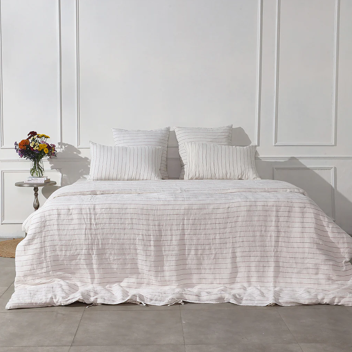 Rose Stripe Linen Duvet Set - 100% French Flax Linen