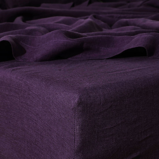 Deep Purple Linen Fitted Sheet - 100% French Flax Linen
