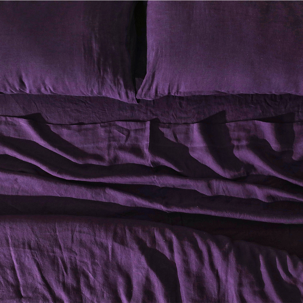 Deep Purple Linen Fitted Sheet - 100% French Flax Linen