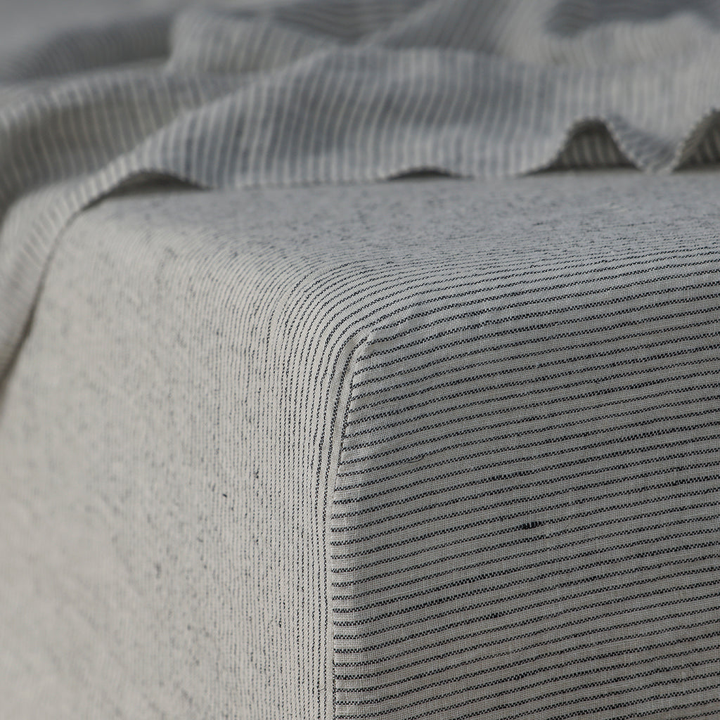 Pinstripe Linen Fitted Sheet - 100% French Flax Linen