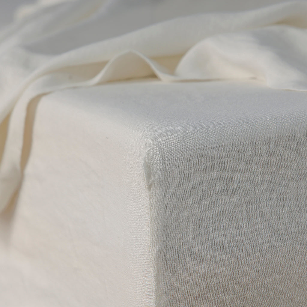 White Linen Fitted Sheet - 100% French Flax Linen