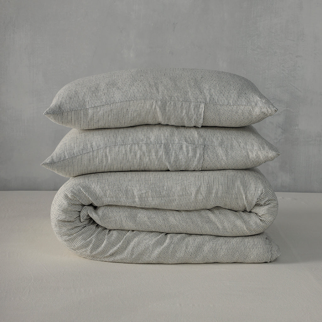 Pinstripe Linen Duvet Set - 100% French Flax Linen