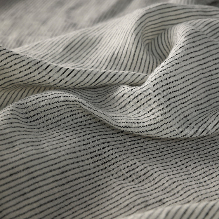 Pinstripe 100% French Flax Linen Flat Sheet