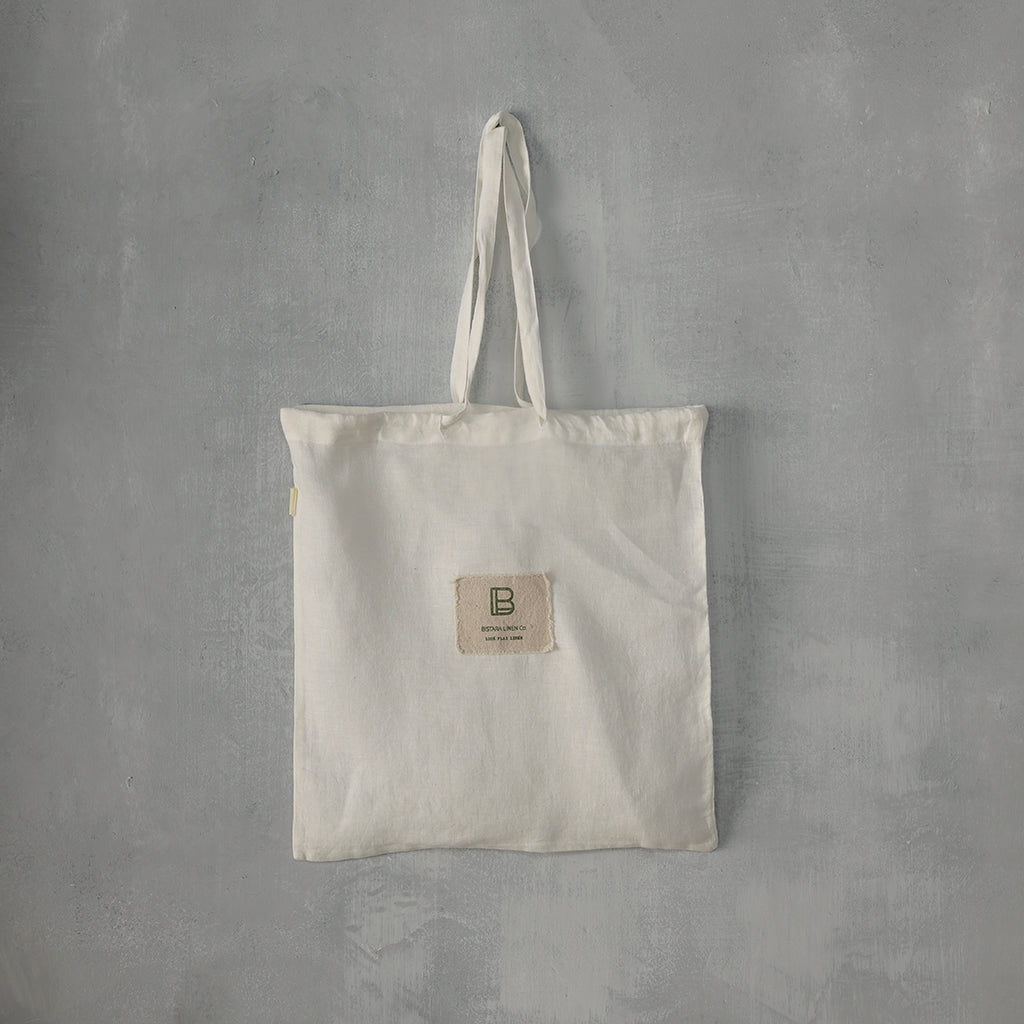 One Size White 100% French Flax Linen Multipurpose Tote Bag
