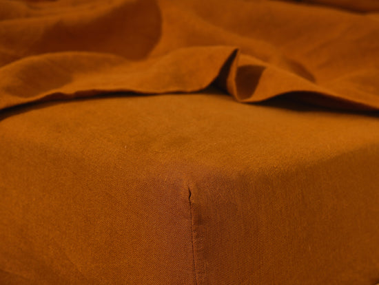 Cinnamon Linen Fitted Sheet - 100% French Flax Linen